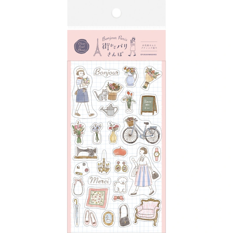 ‘Bonjour Paris’ Series Clear Stickers – Florist and Boutique Shopping