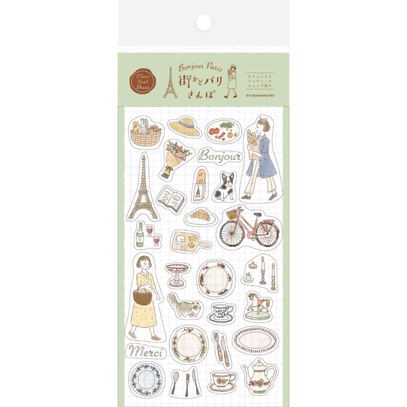 ‘Bonjour Paris’ Series Clear Stickers – Picnic & Antique Shopping