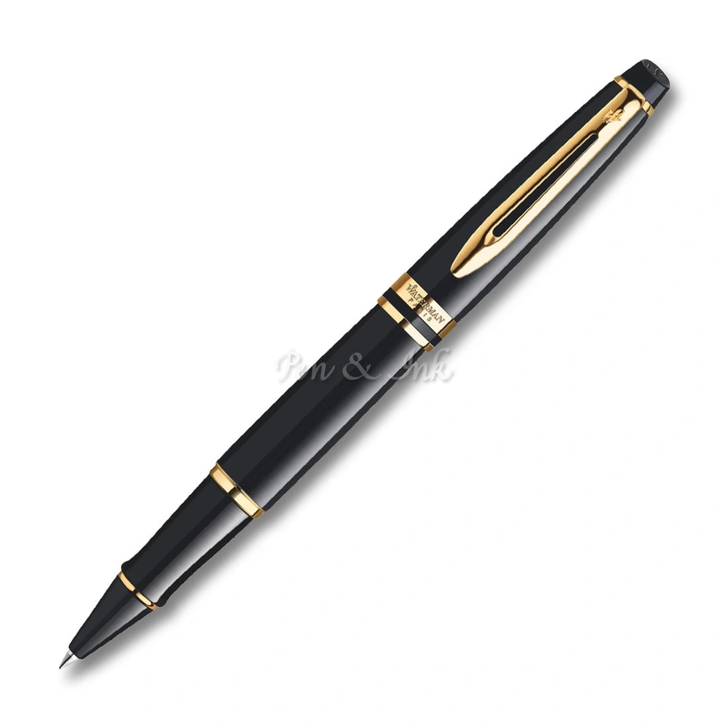 Expert Black Lacquer Gold Trim Rollerball Pen