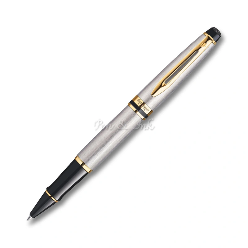 Expert Stainless Steel Gold Trim Rollerball Pen