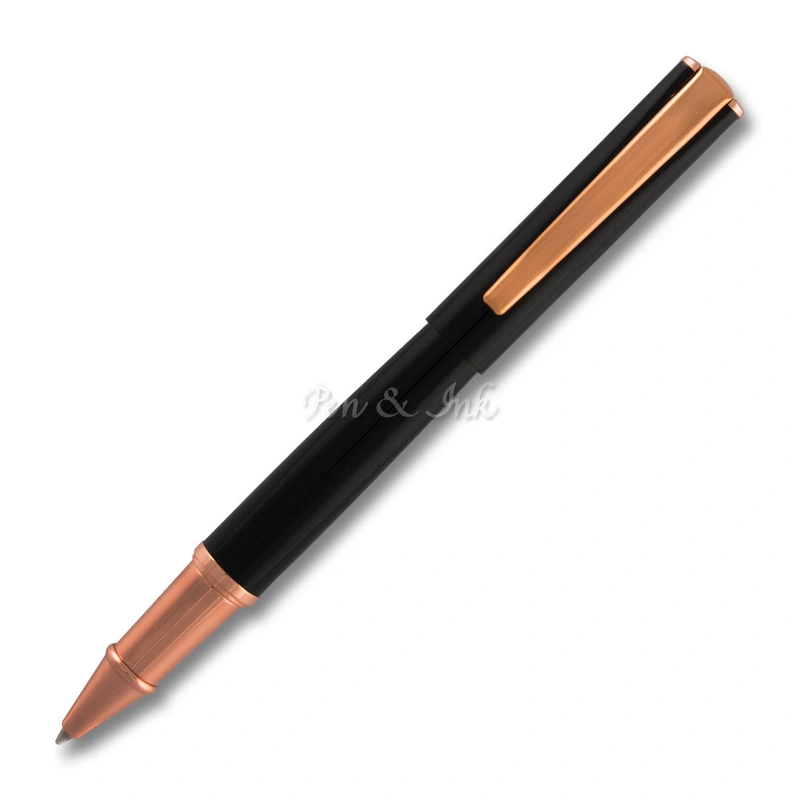 Impressa Black Rose Gold Trim Rollerball Pen