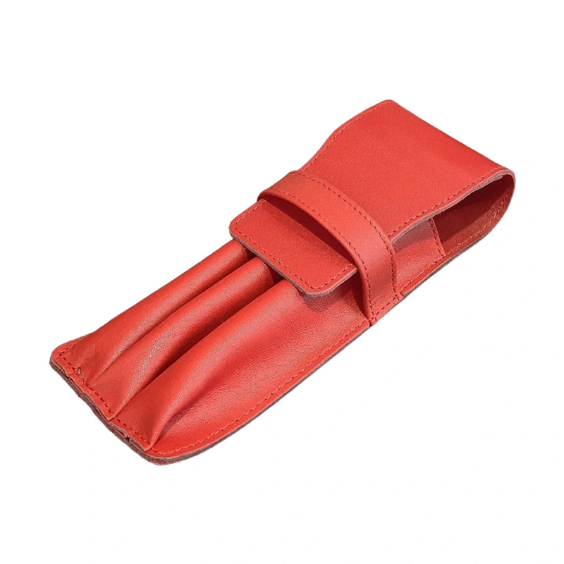 Red Leather 3 Pen Pouch