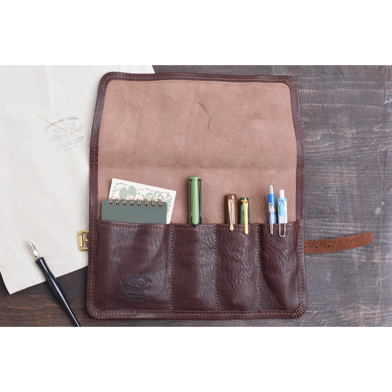 The Superior Labor Leather Roll Pen Case – Dark Brown