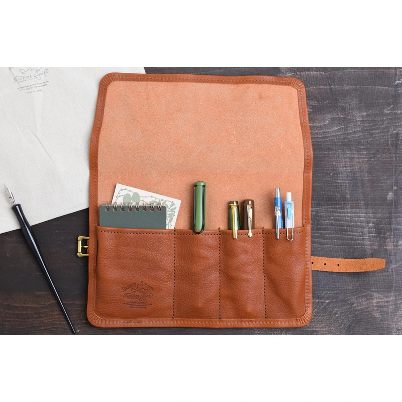 The Superior Labor Leather Roll Pen Case – Light Brown